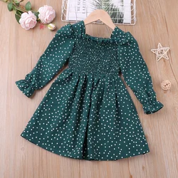Robe à manches longues pour fille, tenue décontractée, verte, à pois, printemps automne, 2022 