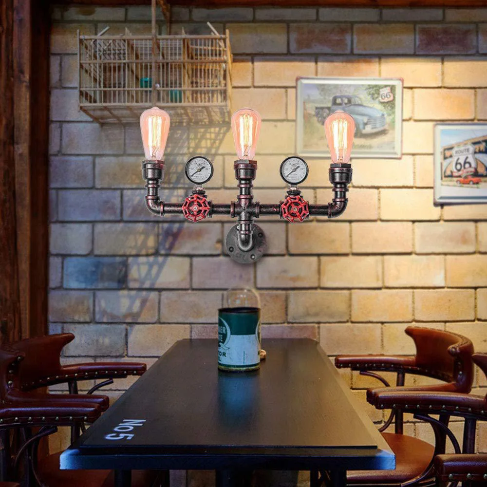 Creative Three-head Water Pipe Style Wall Lamp Indoor Iron Vintage Water Pipe Wall Lamp lamparas de techo colgante