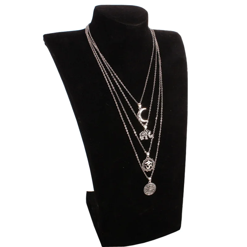 Bohemia Elephant moon multilayer necklace with alloy for women statement necklace with zinc pendant necklace wholesale