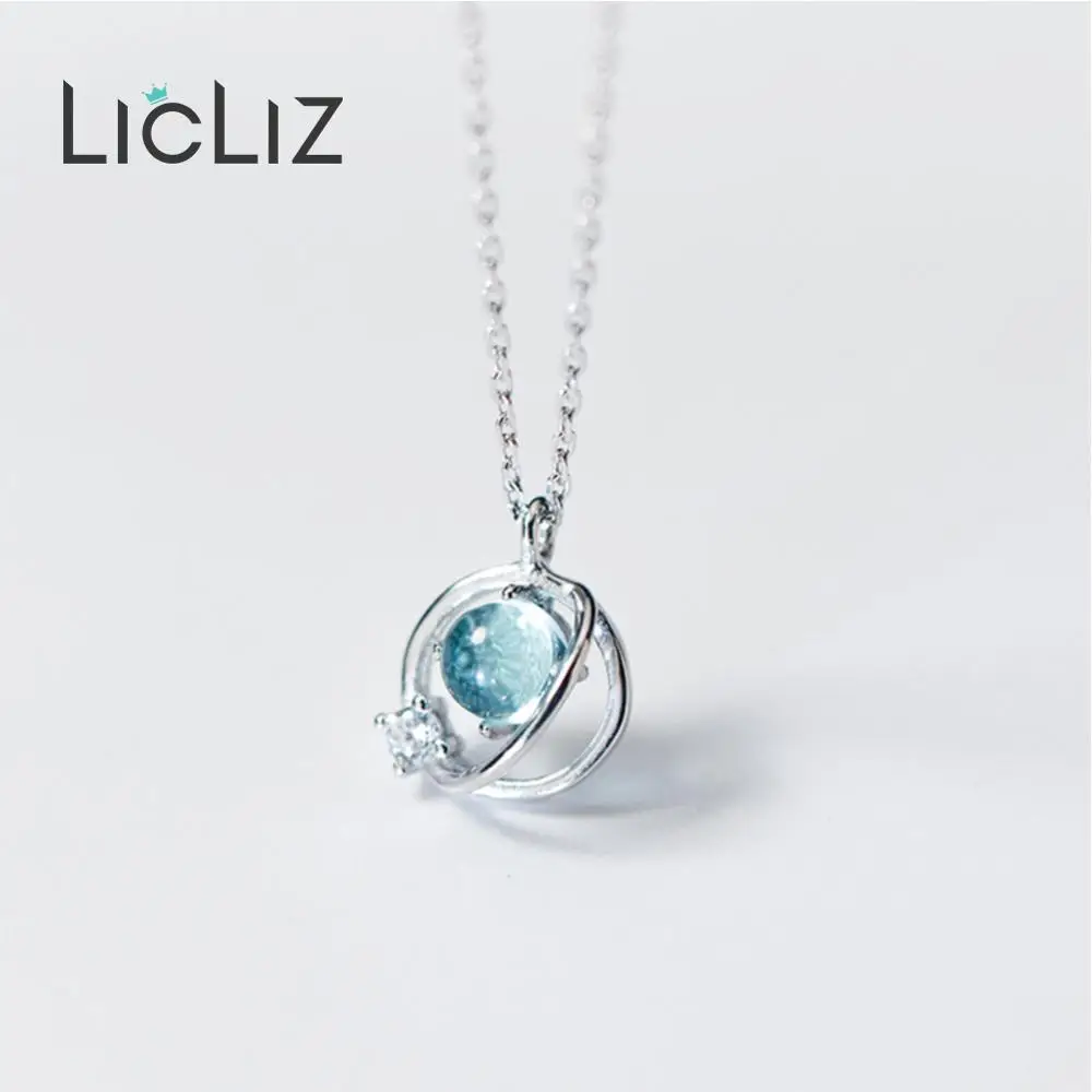 LicLiz 925 пробы cеребро кулон кристалл Цепочки и ожерелья для Для женщин геометрический круглый шар прозрачный Циркон планета ювелирные изделия цепь LN0410