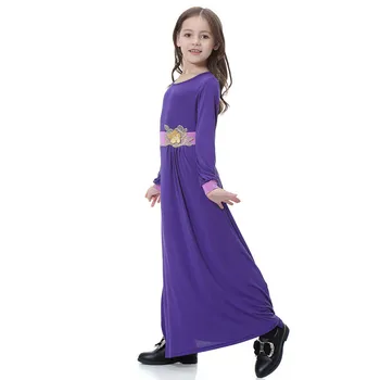 

Girls One-pieces Sleepdress Muslim Solid Color Long-sleeves Sleep Gown FEA889