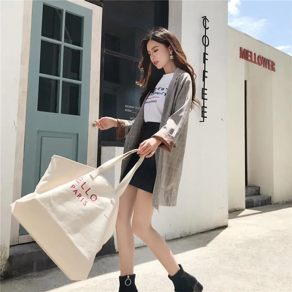 

2018 Autumn New Style BF Style Loose-Fit Plaid Coat Retro Western Style Profile Suit Jacket