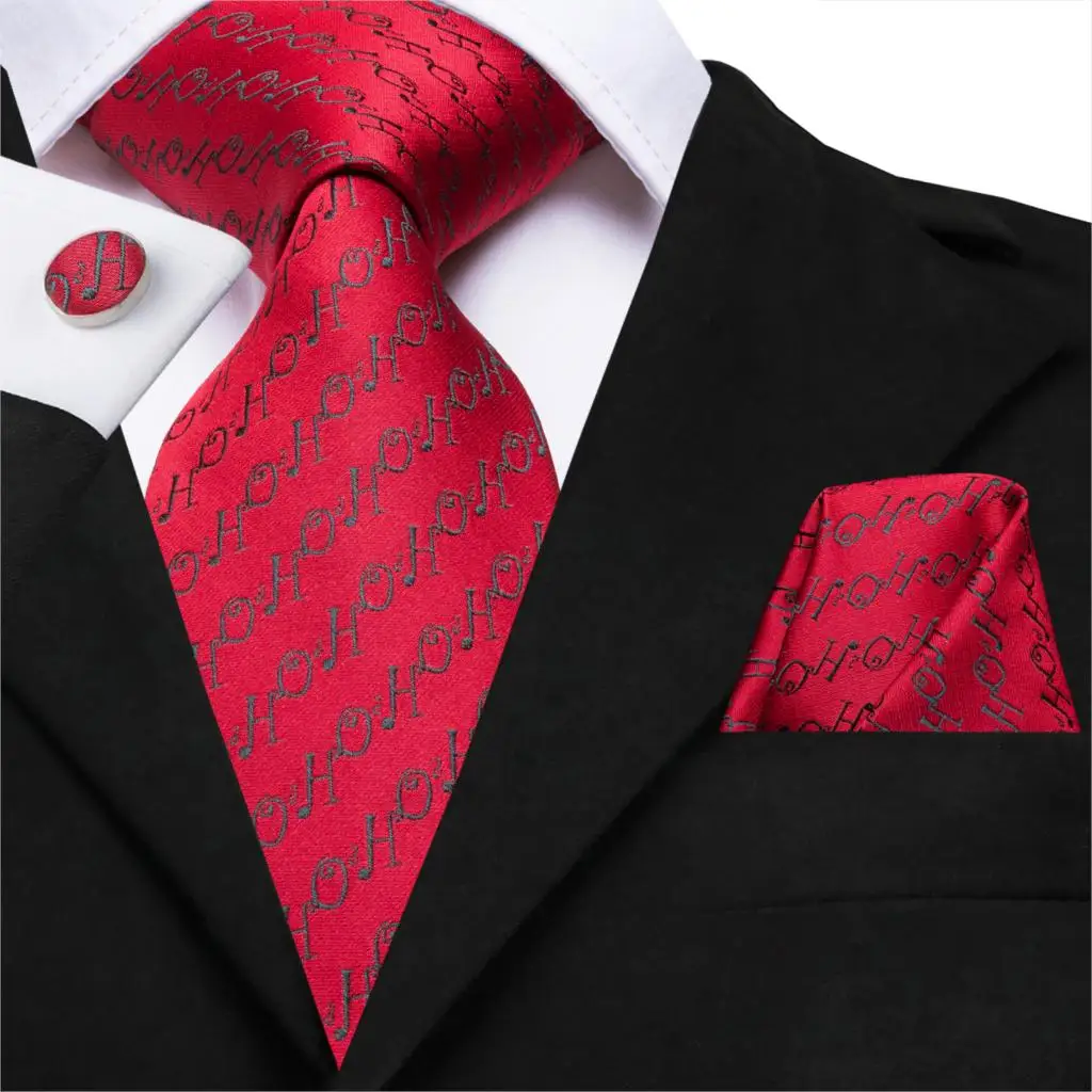 SN-3321 Hi-Tie, набор запонок, рождественские шелковые галстуки для мужчин, подарки для мужчин, красные жаккардовые галстуки с принтом, вечерние галстуки, большие галстуки - Цвет: SN-3321