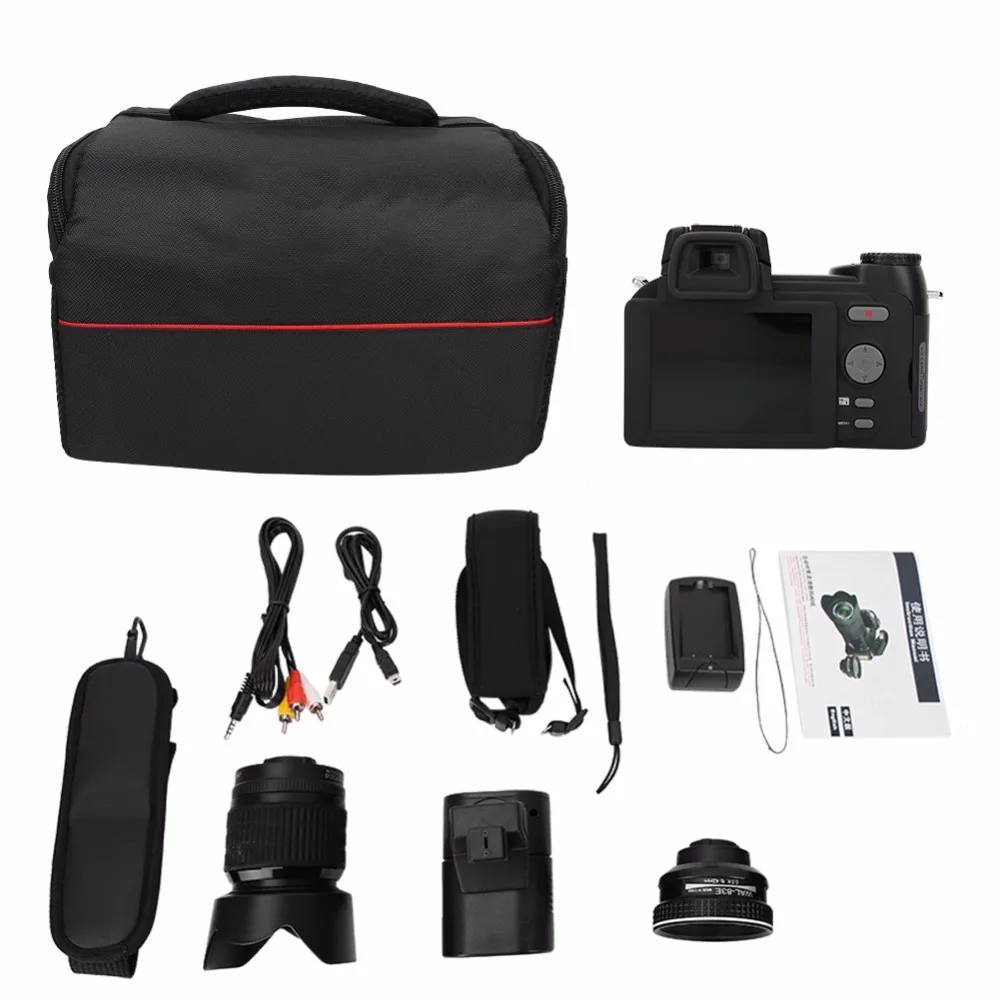 D7200 HD 1080P Digital Camera 3in Color Screen 33MP DSLR Camcorder with 0.5X Wide Angle Lens+ 16-24X Telephoto Lens+ LED Light