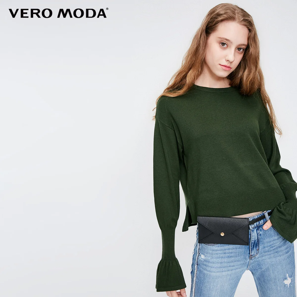 Vero Moda осенне-зимний вязаный свитер с расклешенными рукавами | 318324540 - Цвет: Dark safaris