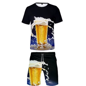 

New Harajuku Fashion Casual 3D Suit Beer Man O-Neck T-Shirt + Shorts Set Boy Beer Print Creative Suit men Hip Hop Streetwear