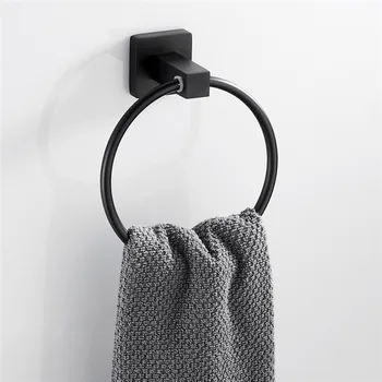 

Black Square Round Stainless Steel Wall-Mounted Towel Ring Bathroom Towel Rack Kitchen Bathroom Pendant
