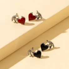 

Retro Dark Style Devil Love Heart-Shaped Earrings Women's Ornaments Jewelry Accessories Birthday Party Anniversary Holiday Gifts