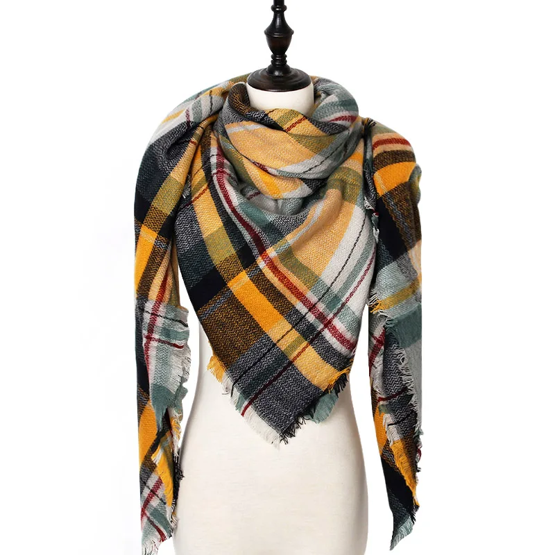 Дизайнер зимний шарф женский кашемировый шарфы платок качество хорошее теплый шерсть шарфы женские,модные плед шарфы платки палантины,большой шарф в форме треугольника 140*140*210CM - Цвет: Color 12