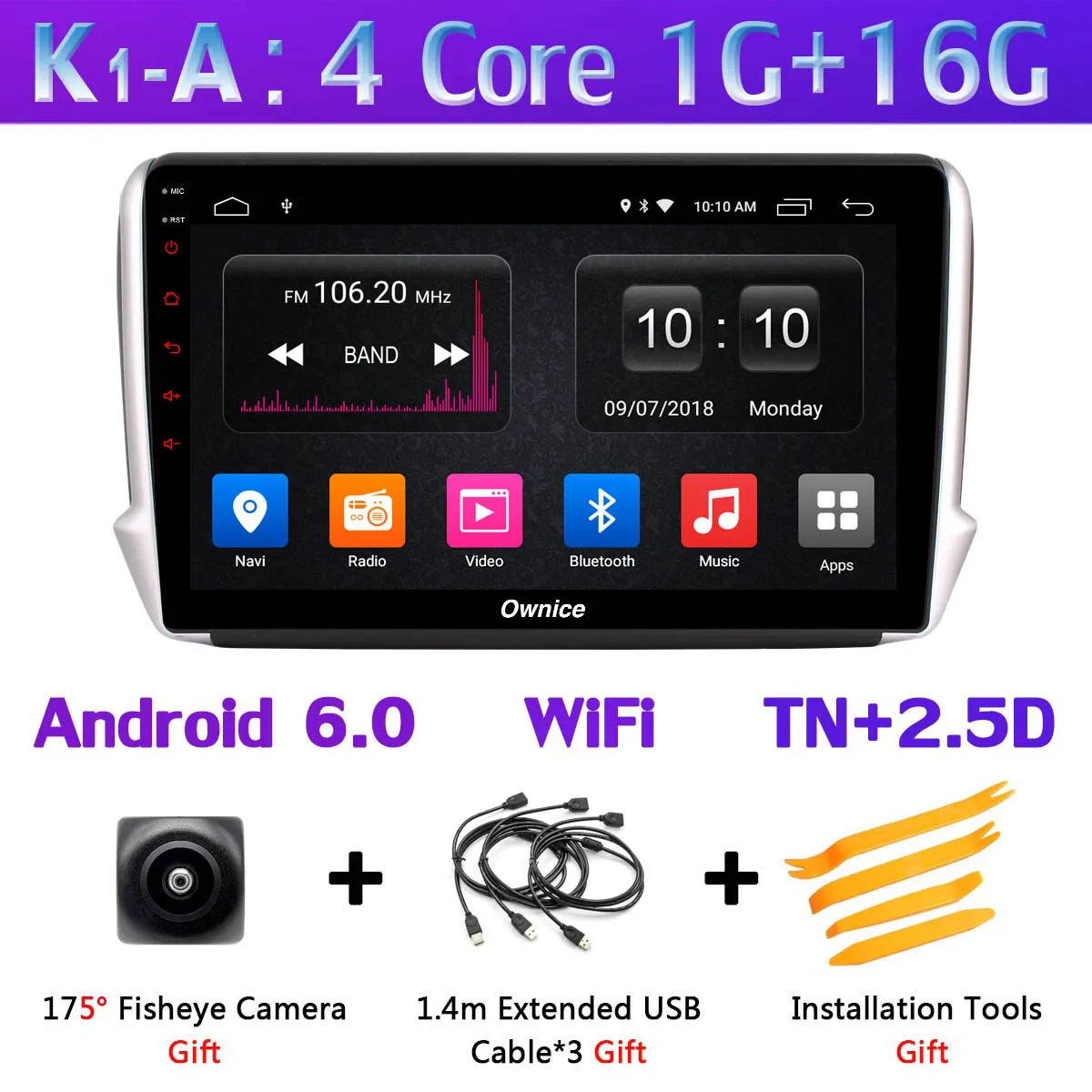 1din 360 ° панорамная камера 4G LTE Android 9,0 4G+ 64G DSP CarPlay Автомобильный мультимедийный плеер для peugeot 2008 208- gps радио - Цвет: K1-A