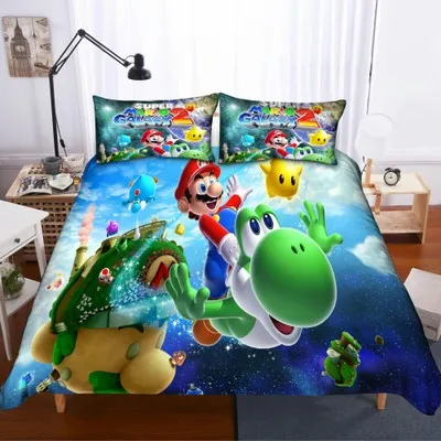 3D Super Mario Bros Комплект постельного белья Детский милый мультяшный персонаж Печатный пододеяльник набор постельного белья Постельное белье Твин Полный Королева Король