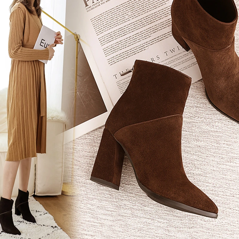 Details about   Women's Ankle Boots Chunky Heels Winter Toe Buckle Side Zipper Shoes Size 
