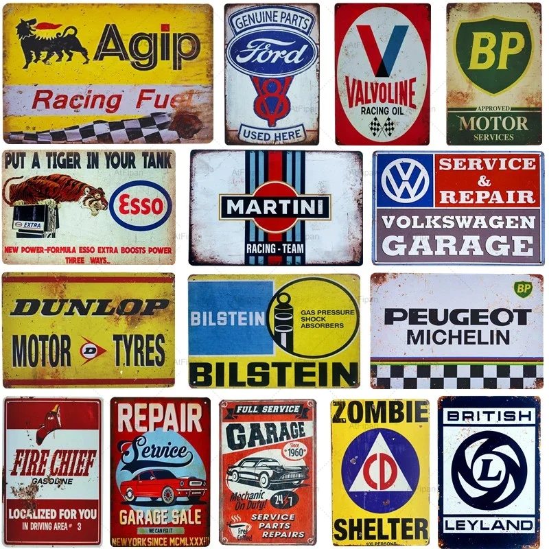 

Vintage Metal Tin Signs Garage Gas Racing Fuel Motor Tyres Home Poster Plate Plaque Wall Decor Farm Man Cave Club Decoration