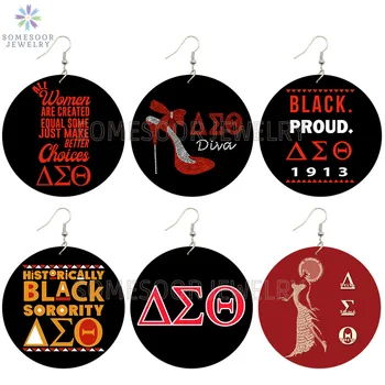 

SOMESOOR Delta Sigma Theta Symbol Wooden Drop Earrings Historically Black Proud 1913 Sorority Boths Sides Printed For Lady Gift