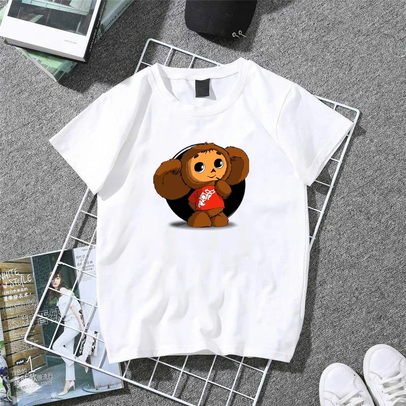 Милая футболка CHEBURASHKA, Женская Классическая футболка, женские летние топы из хлопка, модные белые футболки в русском стиле