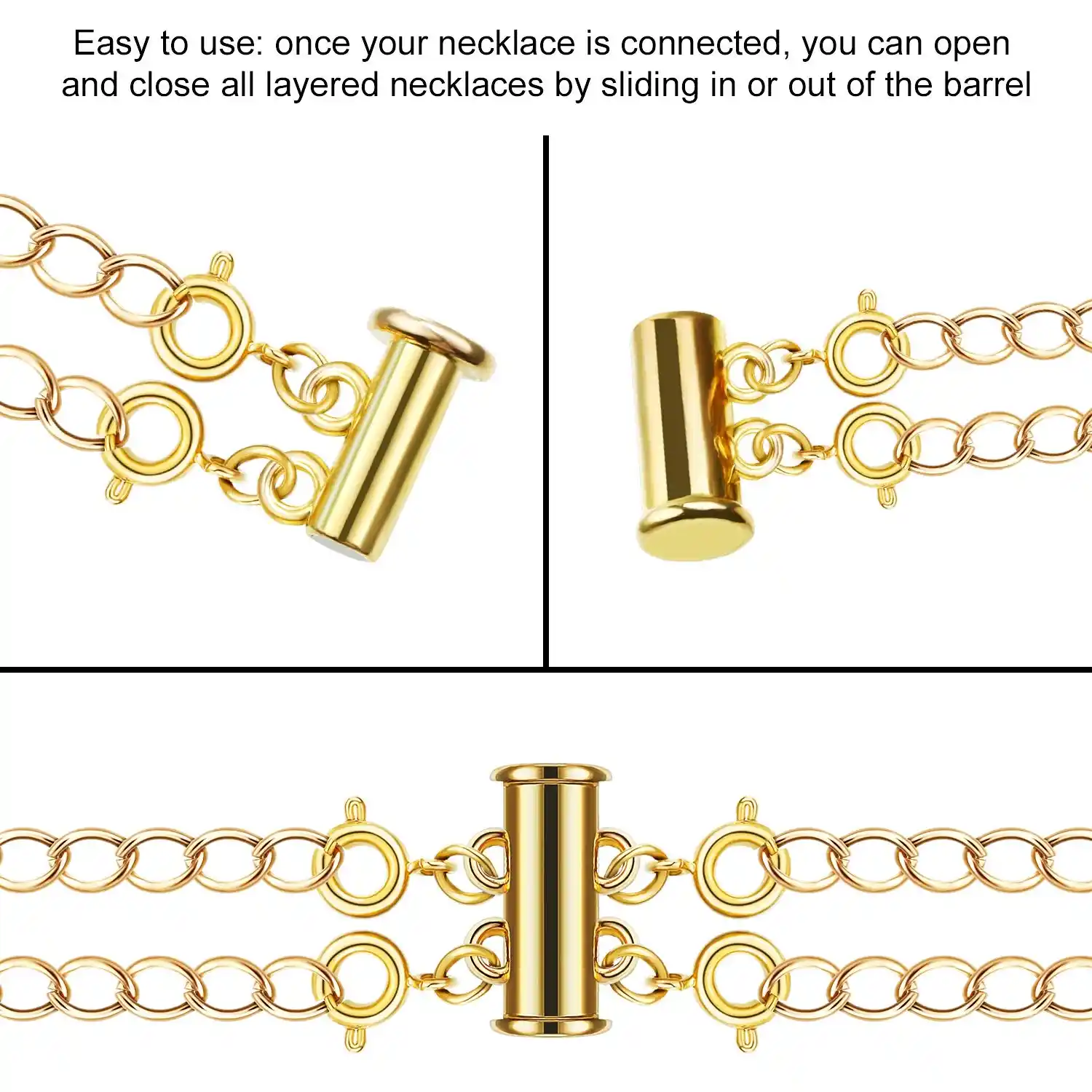 4 Pieces Double Opening Clasp Lock Necklace Connector Bracelet Connector with Rings for Layered Bracelet Necklace Jewelry Crafts