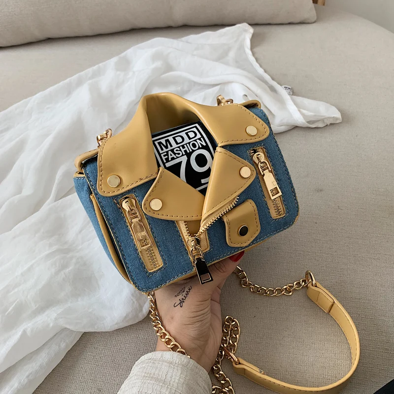 

creative PU clothes design women shoulder bags funny cool chains messenger bag luxury jeans crossbody bag chic lady small purses
