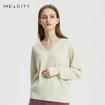 

Me&city Wool Knitted Sweater Women Pullovers Autumn Winter Basic Women V-neck Leisure elegant Sweaters