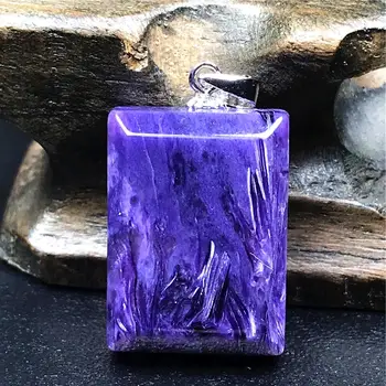 

Top Natural Purple Charoite Beads Pendant Jewelry For Woman Man Crystal 19x14x7mm Rectangle Beads Silver Necklace Pendant AAAAA