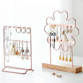 

Wooden Base Metal Ear Studs Pendant Jewelry Holder Display Stand Organizer Earrings Presenting Rack Wholesale
