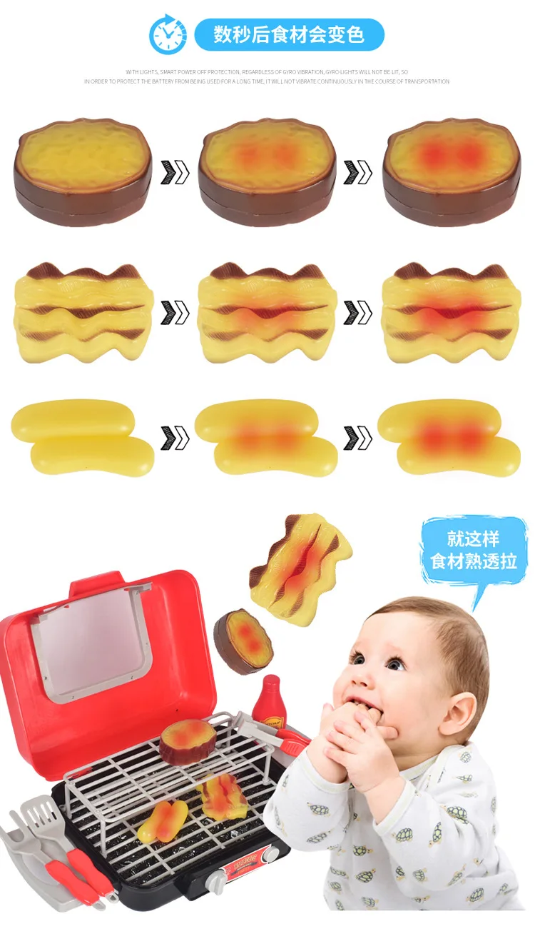 Детская Игрушечная модель для девочек, детская игровая кухня со звуковым эффектом и светильник, игровой домик, меняющий цвет, гриль для барбекю