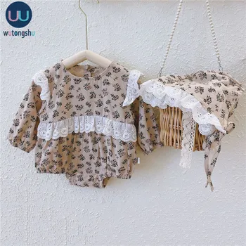 

Floral Baby Rompers Wih Hat Newborn Baby Girls Long Sleeve Jumpsuit Infant Girls Cotton Outfits Newborn Girls Clothes 2 pieces