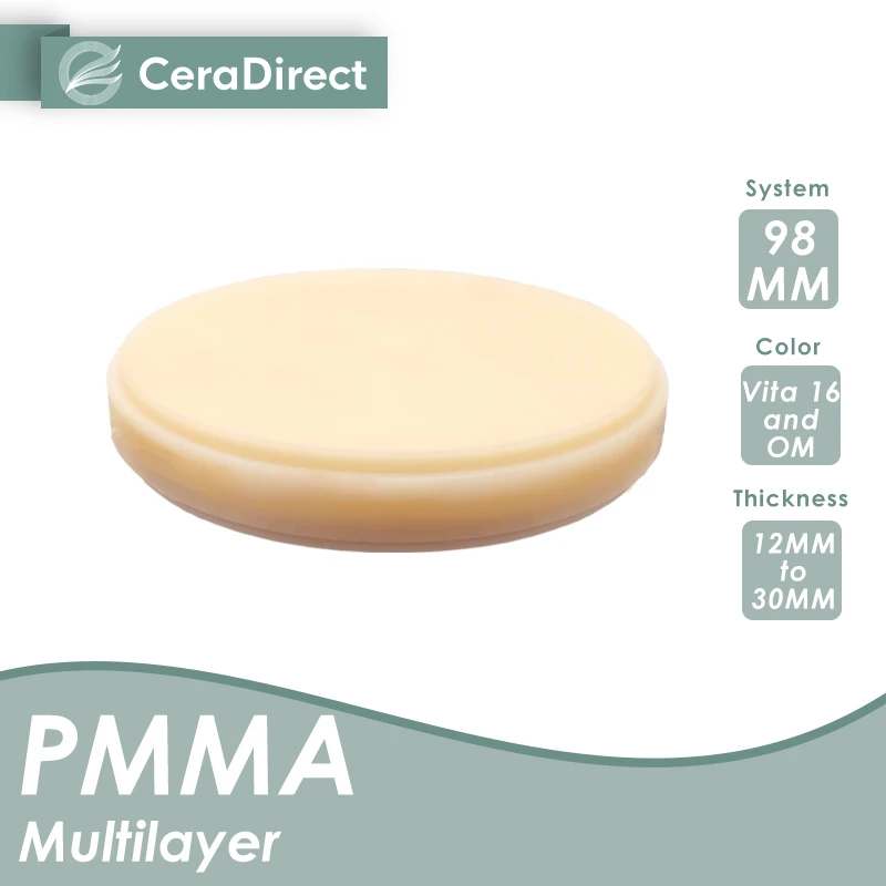 

98*16mm Dental Multilayer Gradient PMMA Blocks for CADCAM for Denture Prosthetics Temporary Crowns And Bridges