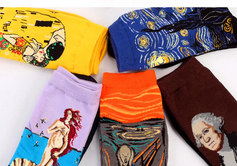 1 pair Hot Sale Classic Autumn Winter Retro Women Personality Art Van Gogh Mural World Famous Painting Female Sock Oil Socks
