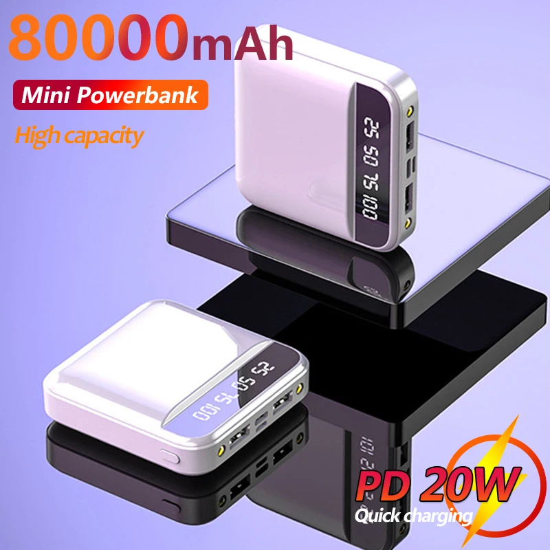 80000mAh Power Bank Portable Mini External Battery Charger 2 USB Digital Display Powerbank for IPhone Xiaomi Samsung | Мобильные