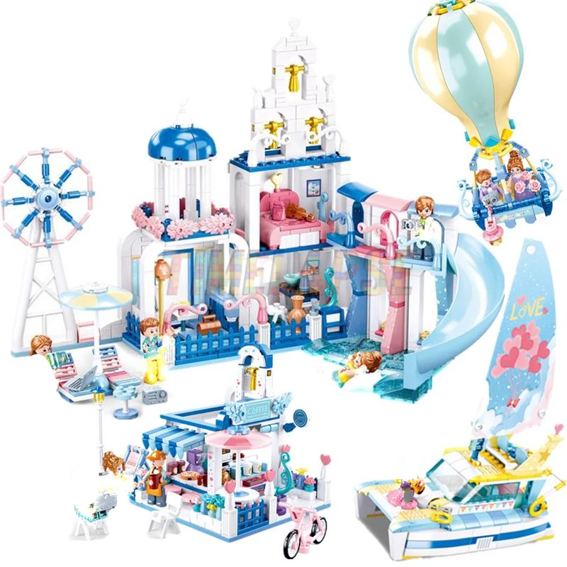 

NEW Friends Girls Series Beach House Villa Ferris Wheel Aegean Sea Model Building Blocks Sets Bricks Toys City Princess Figures
