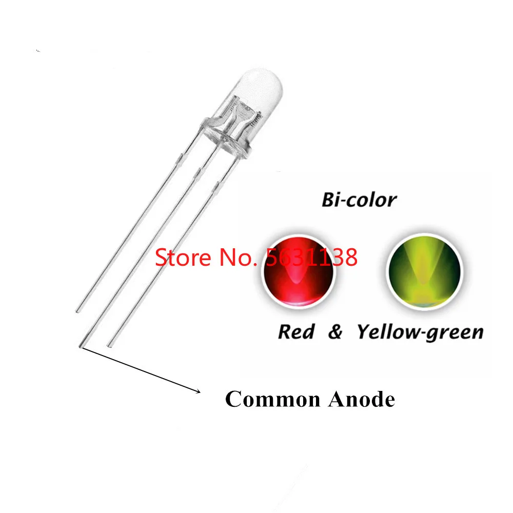 100pcs 5mm Red Yellow Green LED Common Anode 5 mm Transparent 20mA Round Head Bicolor Water Clear Lamp Light Beads wholesale | Лампы и