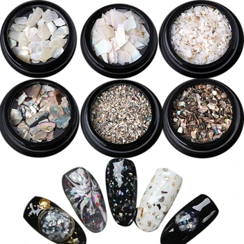 

7 pcs/set Natural Light Nail SeaShell Slices Particle Crushed Shell Manicure Set Nail Art Glitter Decoration Tools