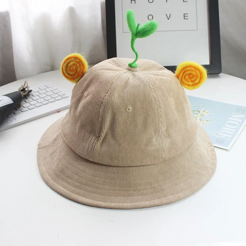 Унисекс Лето ведро шляпа Солнцезащитная Вельветовая фасоль Sprouts мультфильм животных Повседневная Рыбацкая шляпа - Цвет: Бежевый