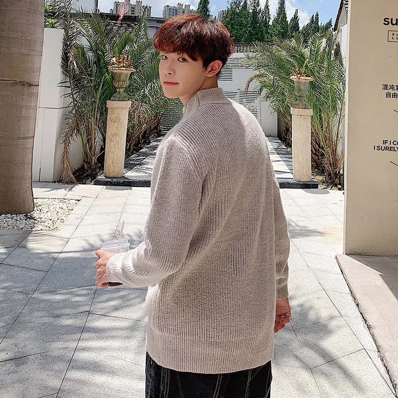 Winter New Sweater Men's Warm Fashion Solid Color Casual O-neck Sweater Pullover Street Loose Long-sleeved Sweater Male Clothes