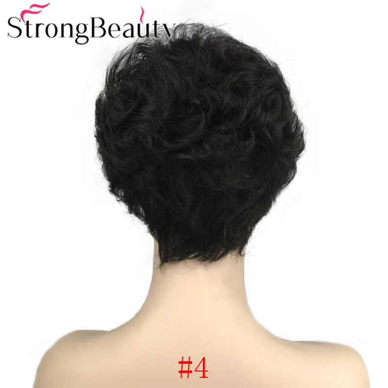 StrongBeauty короткий кудрявый парик из синтетических волос натуральный черный/коричневый/серебристо-серый парики для женщин 6 цветов на выбор