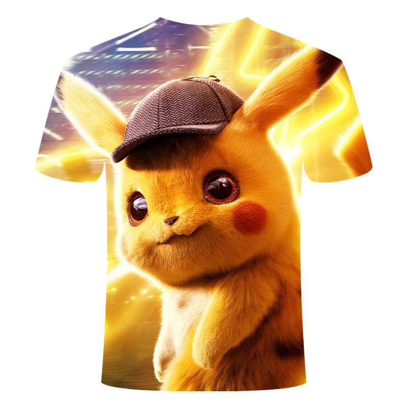 New 3D Movie Detective Pokemon Pikachu T-shirt For Boy/girl Tshirts Fashion Summer Casual Tees Anime Cute Cartoon Clothes