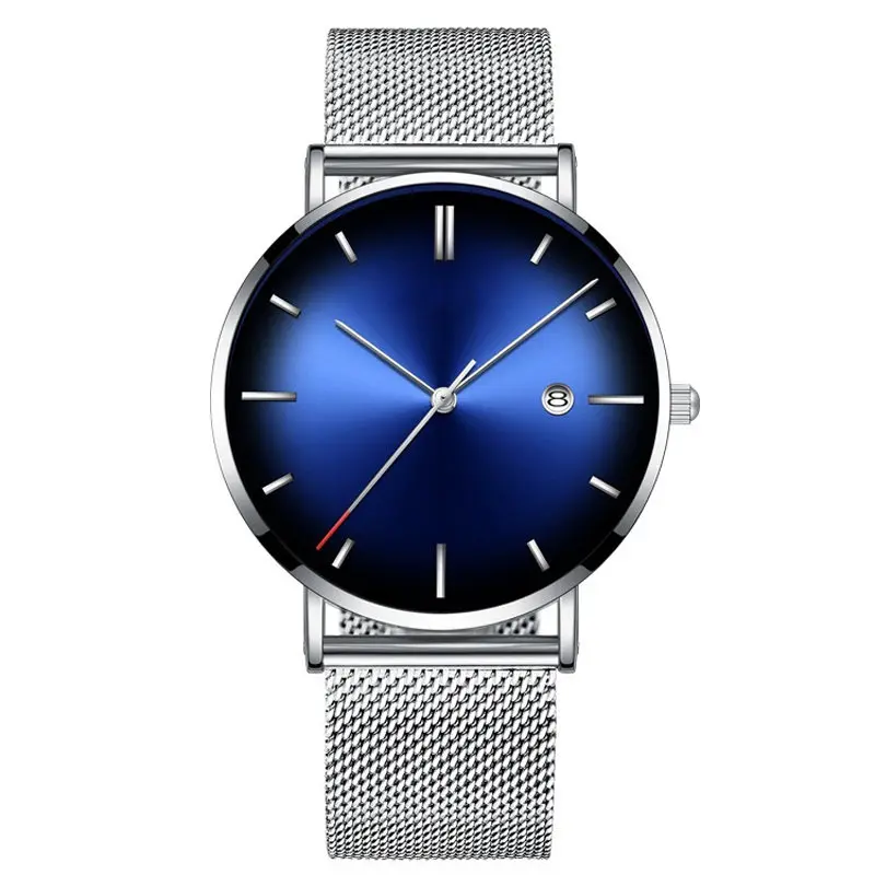 SilverBlue Новые мужские часы градиентного цвета повседневные модные часы из нержавеющей стали с сетчатым ремешком ультра тонкие часы Бизнес подарок наручные часы - Цвет: SilverBlue