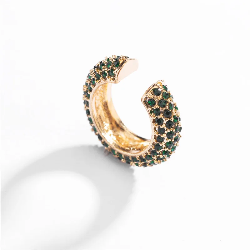 Colorful Rhinestone paved earcuffs without hole Rainbow Ear Cuff C shape no piercing nickel free clip on earrings - Окраска металла: green