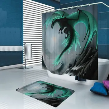 

New Modern Flying Dragon Waterproof Bathroom Shower Curtain Toilet Cover Bath Mat Non-Slip Rug Set Bathroom Accessories with 12
