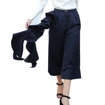 

Gao Waist Wide Leg Pants Female 2020 Seaweed Edge Splicing Loose Straight Cylinder Leisure Pants Nine Points Pants Women's Wear