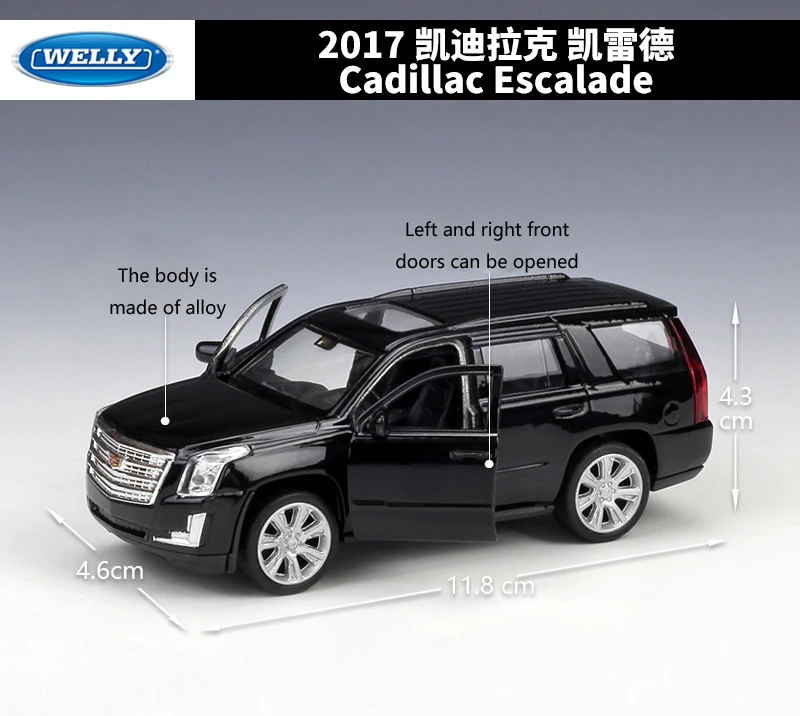WELLY литая модель автомобиля в масштабе 1:36 2017 Cadillac Escalade SUV из металлического сплава