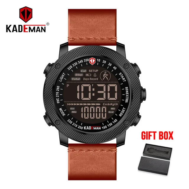 KADEMAN лучший бренд класса люкс Модные мужские спортивные часы водонепроницаемые цифровые светодиодные милитари кожаные наружные наручные часы Relogio 6121G - Цвет: brown