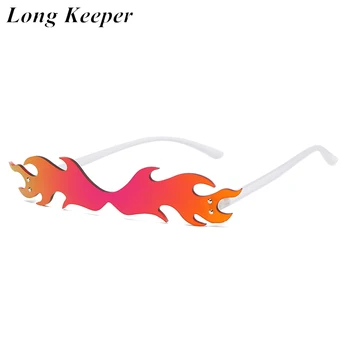 

LongKeeper New Fashion Fire Flame Sunglasses Women Sexy Small Party Sun Glasses Female Rimless One Piece Mirror Shades Oculos