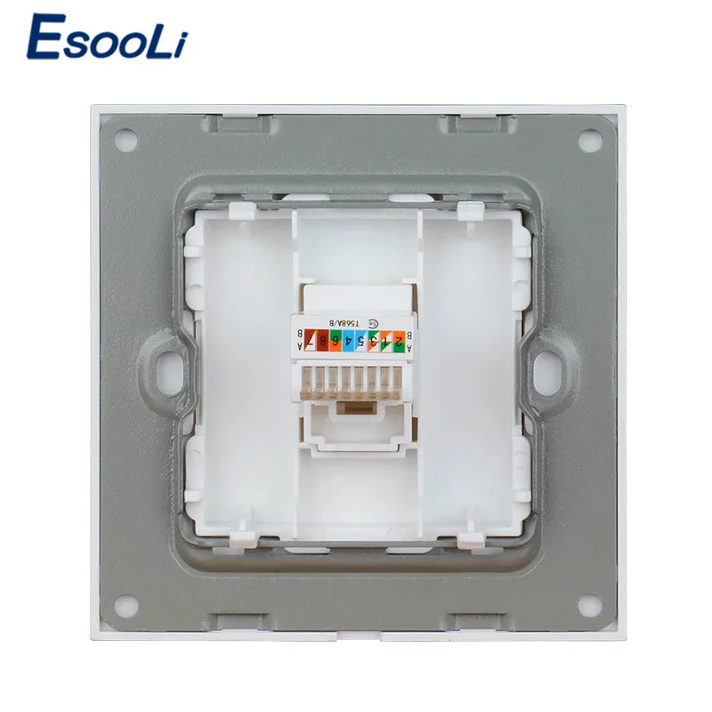 Esooli Хрустальная стеклянная панельная штепсельная розетка 1 банда RJ45 Интернет Джек CAT6 разъем компьютерная розетка настенный сокет данных