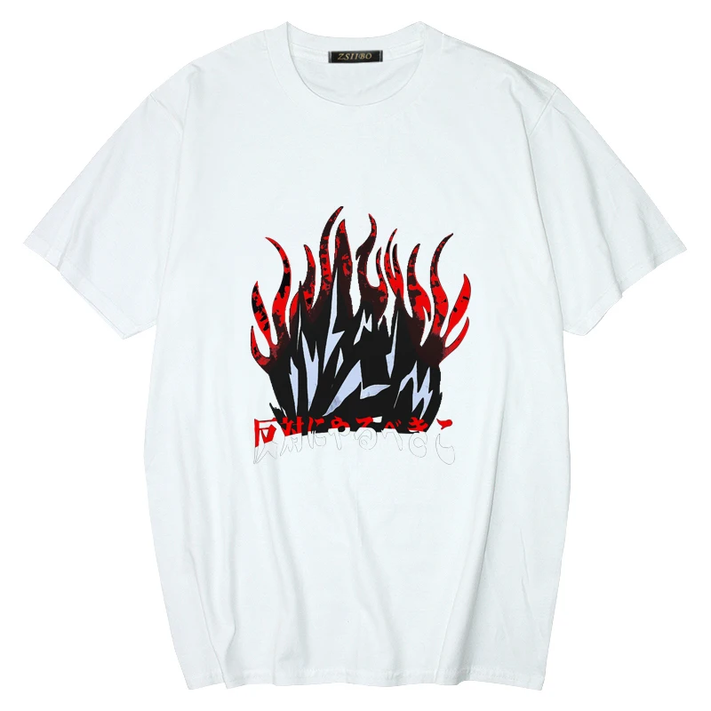 

Anime Printed Retro Flame Japanese Harajuku Printed Hip Hop Cartoon Women's Top Loose New Summer Short Sleeve Women's T-shirt