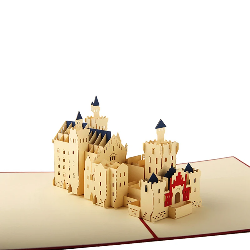 Red Cover Creative Stereoscopic Greeting Card Carving Swan Castle Paper-cut Greeting Card Birthday Blessing Festival Postcard