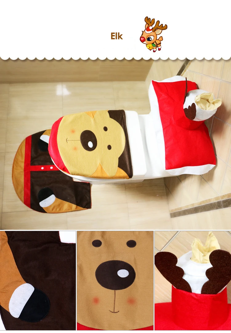 Рождественский Забавный креативный Домашний набор для украшения туалета, снеговик, лось, эльф, праздник, мягкий материал, праздничные принадлежности