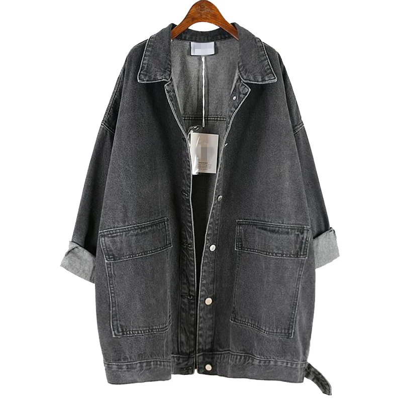 [EWQ] Новинка осени, джинсовое однобортное пальто с отворотами и длинными рукавами в стиле пэчворк с карманами, винтажное Женское пальто, женская куртка AH25701 - Цвет: gray
