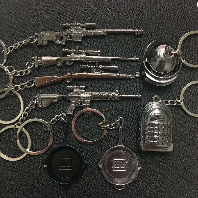 

2019 New AWM PUBG Keychain Pan Helmet 98K M24 M416 Cosplay Props Alloy Key Ring Armor Model Gun Car Key Chain Ring Game Gift