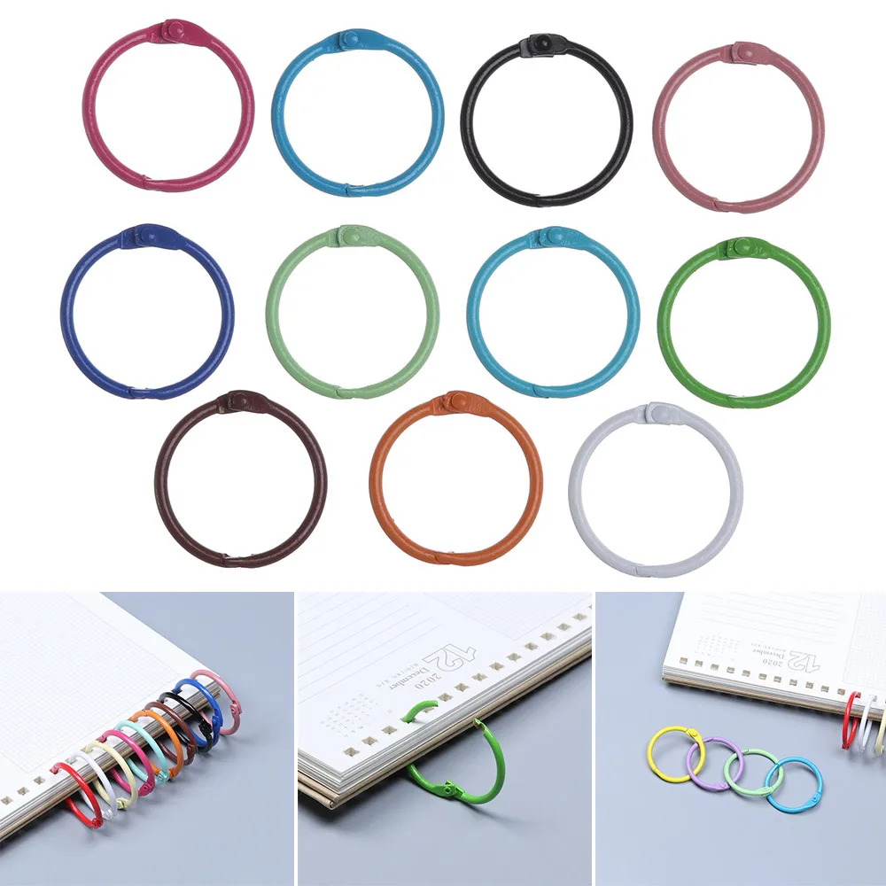 Anillo de hojas sueltas de llavero de Metal pintadas de Color, aros para encuadernación de libros, manualidades, accesorios de joyería, suministros para escuela y oficina, 10 Uds.